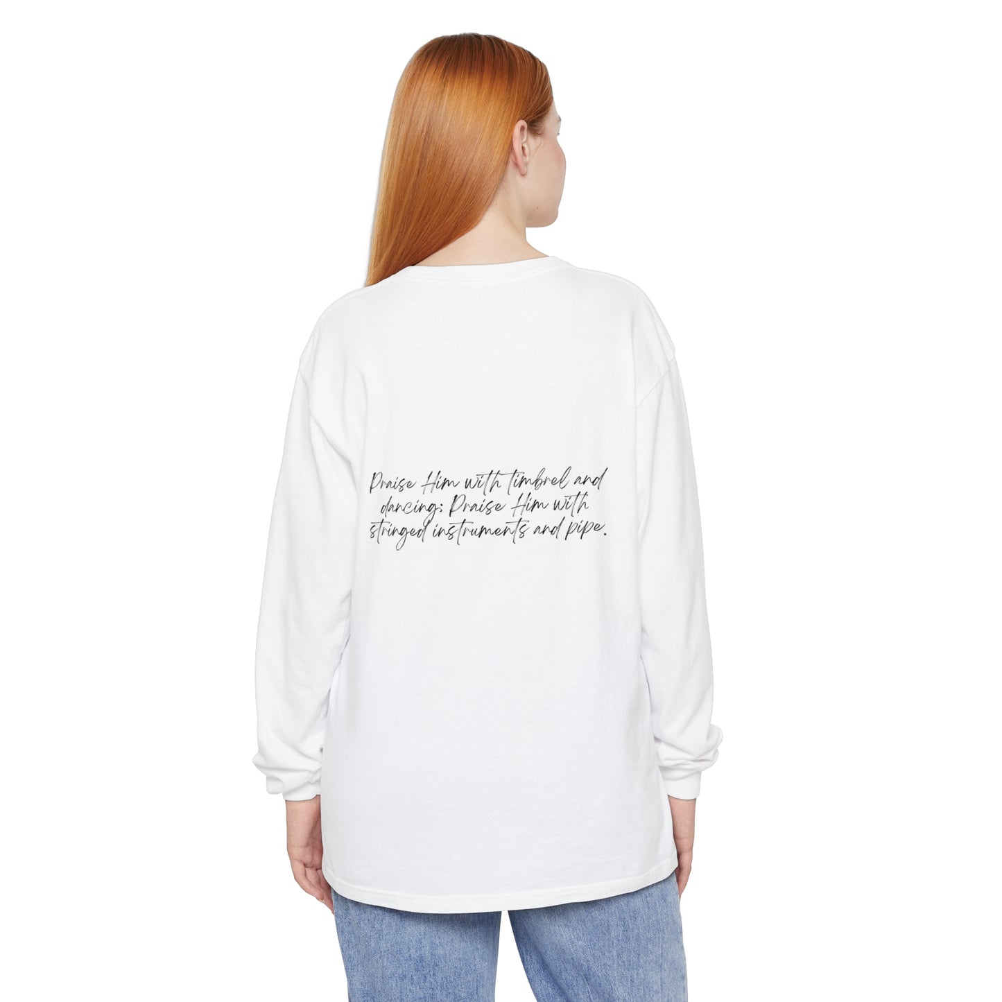 In Jesus Name I Play w/ Psalm 150:4 On Back Unisex Garment-dyed Long Sleeve T-Shirt