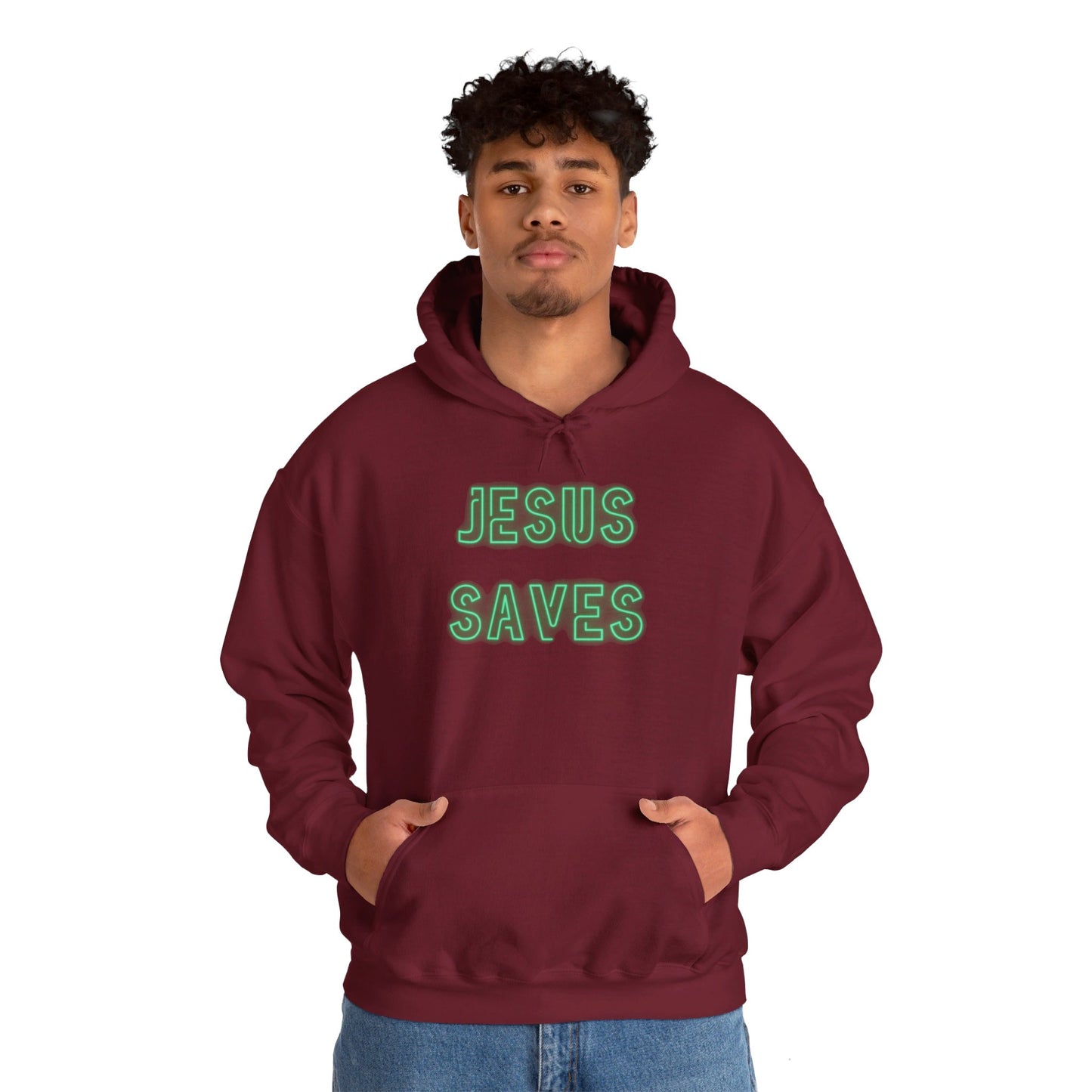 Jesus Saves Neon Signage Green Unisex Heavy Blend™ Hooded Sweatshirt