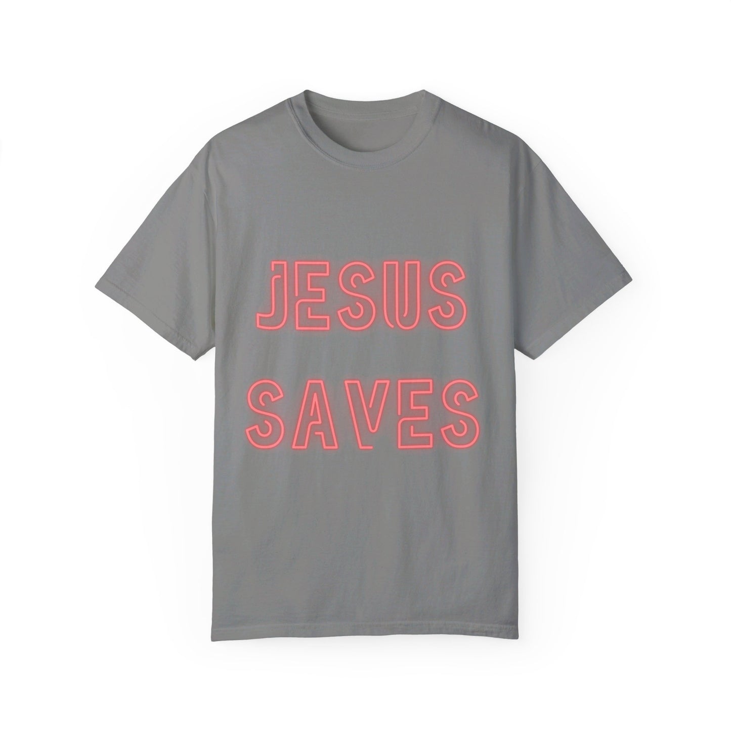 Jesus Saves Neon Signage (2) Unisex Garment-Dyed T-shirt