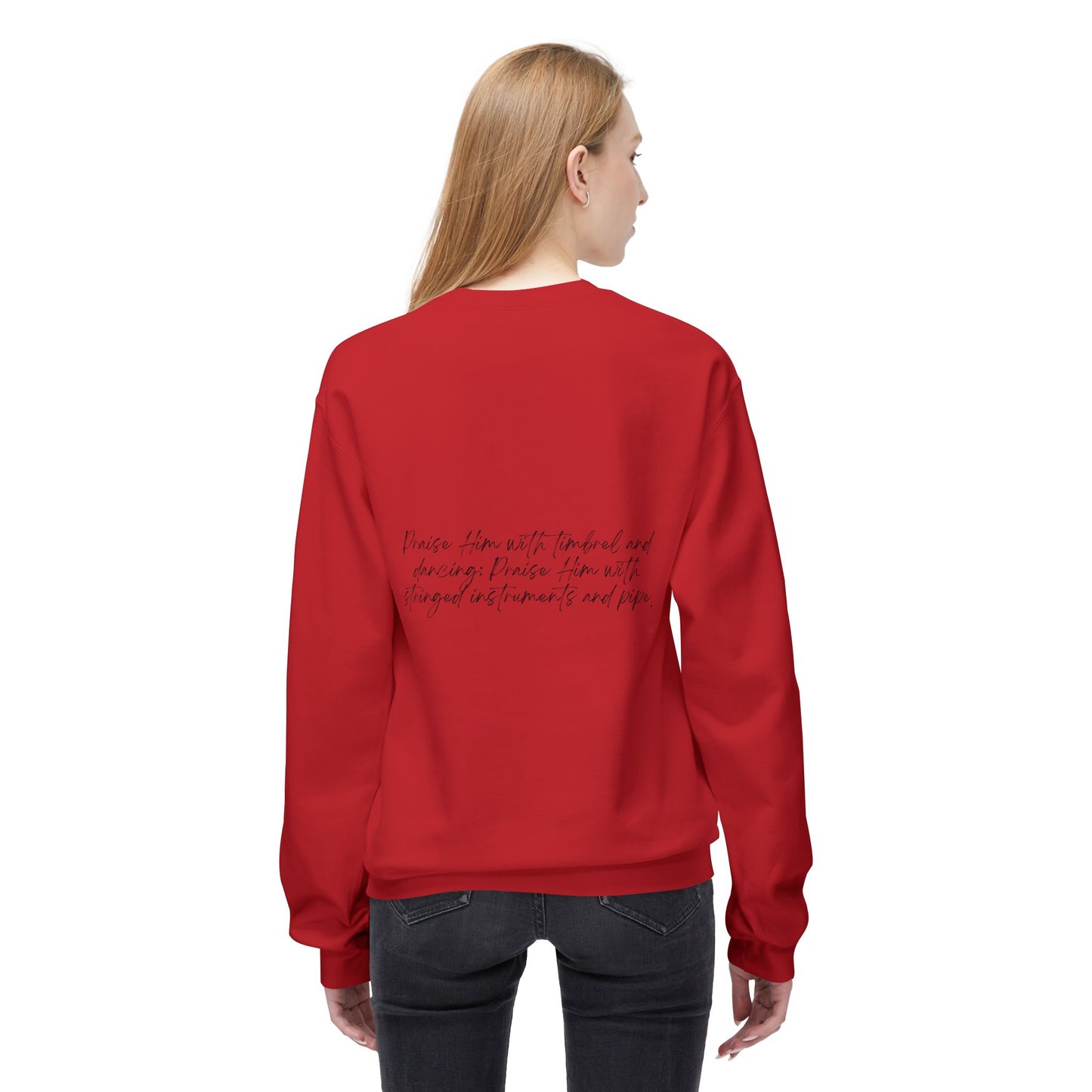 In Jesus Name I Play w/ Psalm 150:4 On Back Unisex Midweight Softstyle Fleece Crewneck Sweatshirt