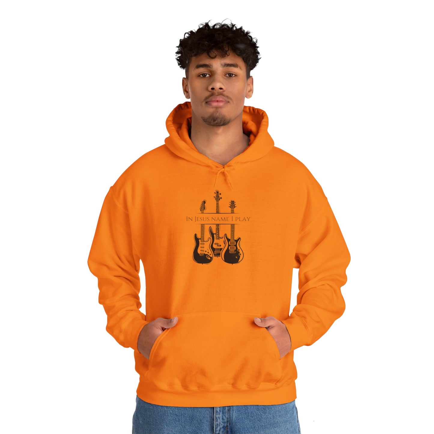 In Jesus Name I Play w/ Psalm 150:4 On Back Unisex Heavy Blend™ Hooded Sweatshirt