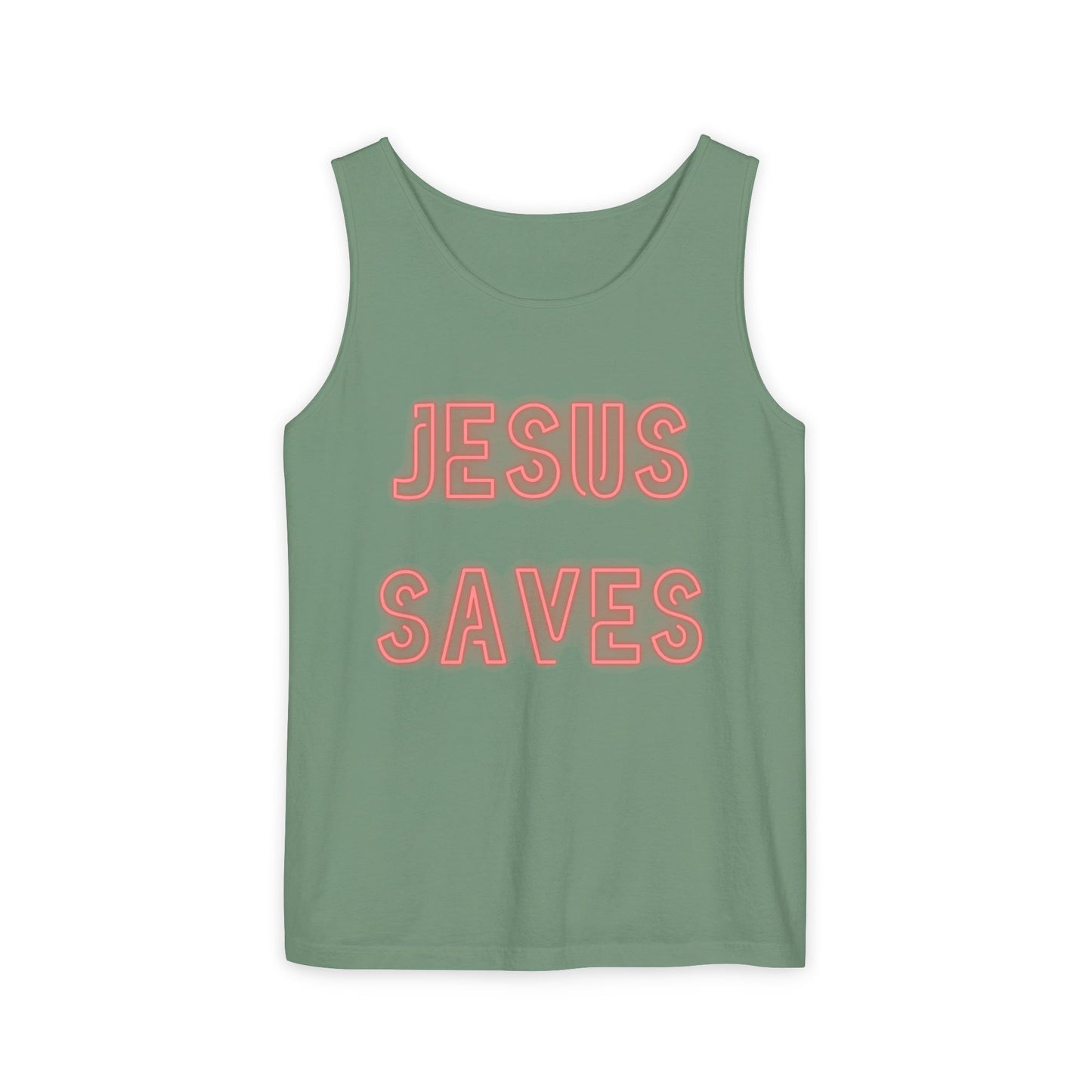 Jesus Saves Neon Signage Tank Top Unisex Garment-Dyed Tank Top