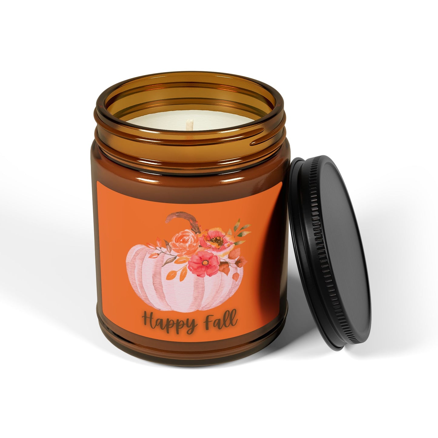 Happy Fall Scented Soy Candle (Multi-Size, Amber Jar)