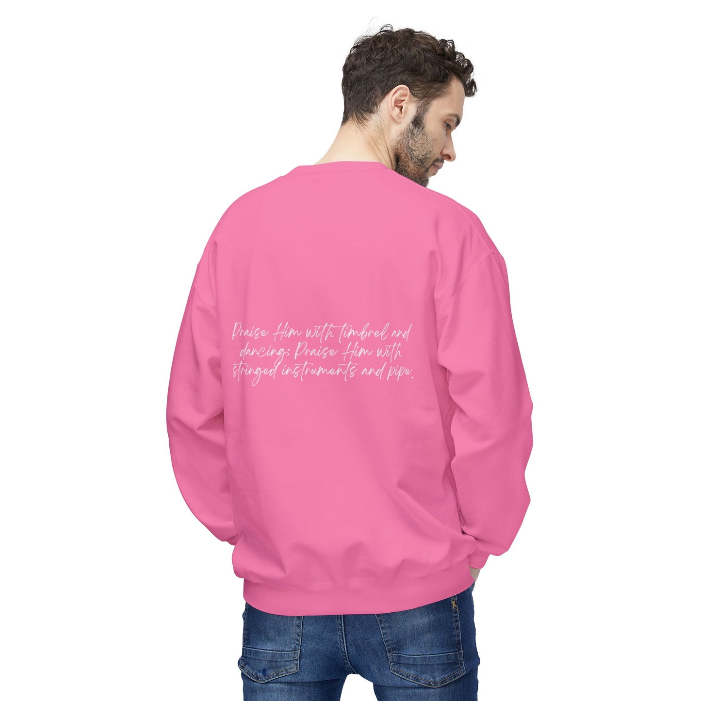 In Jesus Name I Play w/ Psalm 150:4 On Back Unisex Midweight Softstyle Fleece Crewneck Sweatshirt