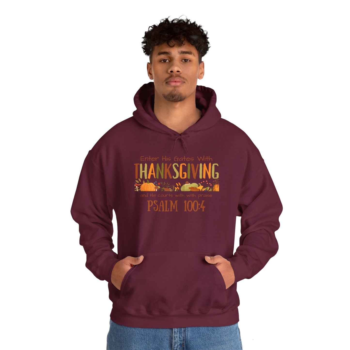 Thanksgiving Psalm 100:4 Unisex Heavy Blend™ Hooded Sweatshirt