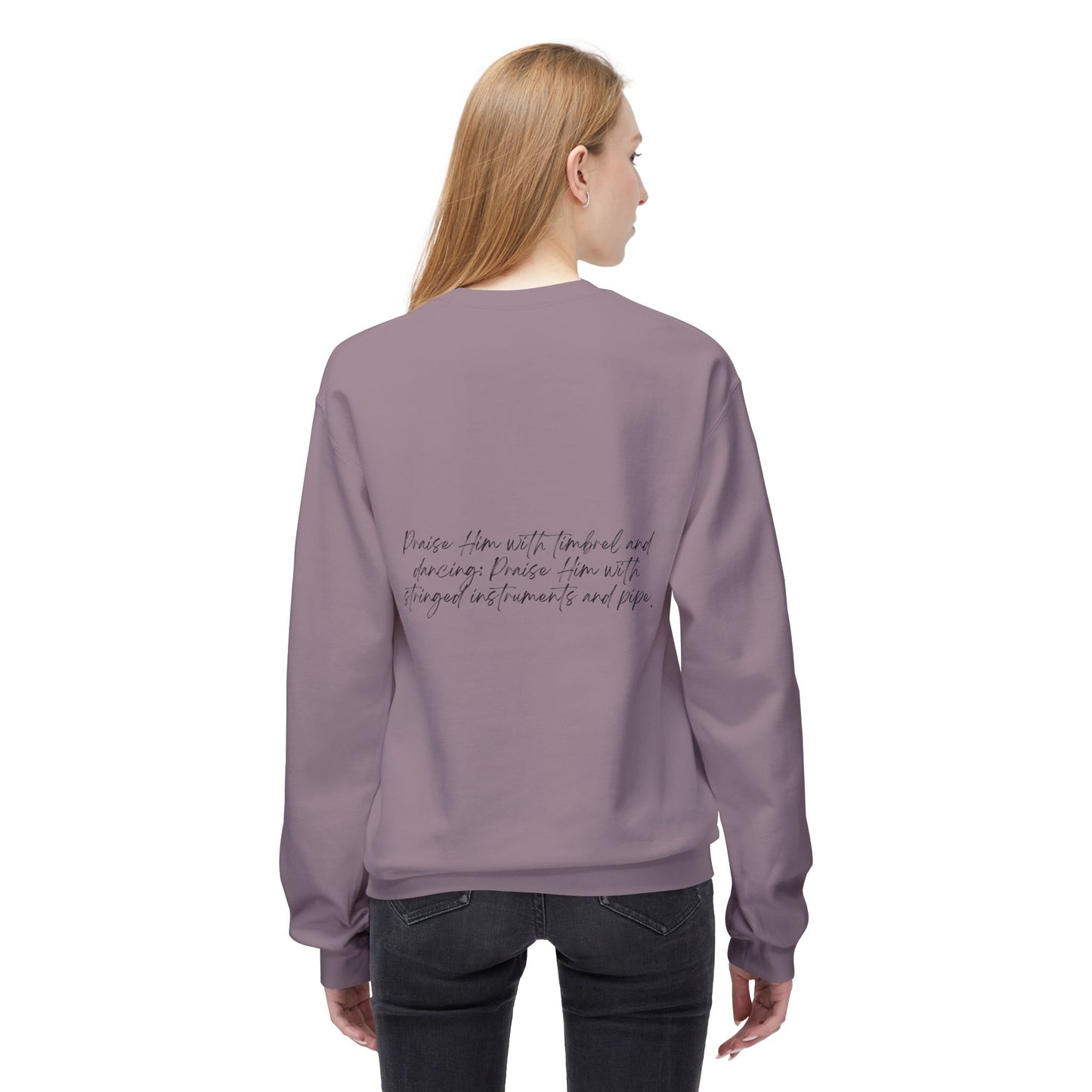 In Jesus Name I Play w/ Psalm 150:4 On Back Unisex Midweight Softstyle Fleece Crewneck Sweatshirt