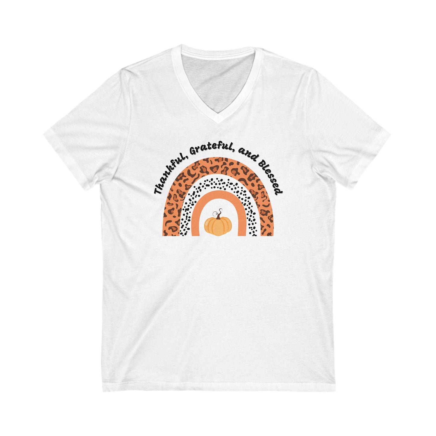 Thankful Grateful Blessed Unisex Jersey Short Sleeve V-Neck Tee