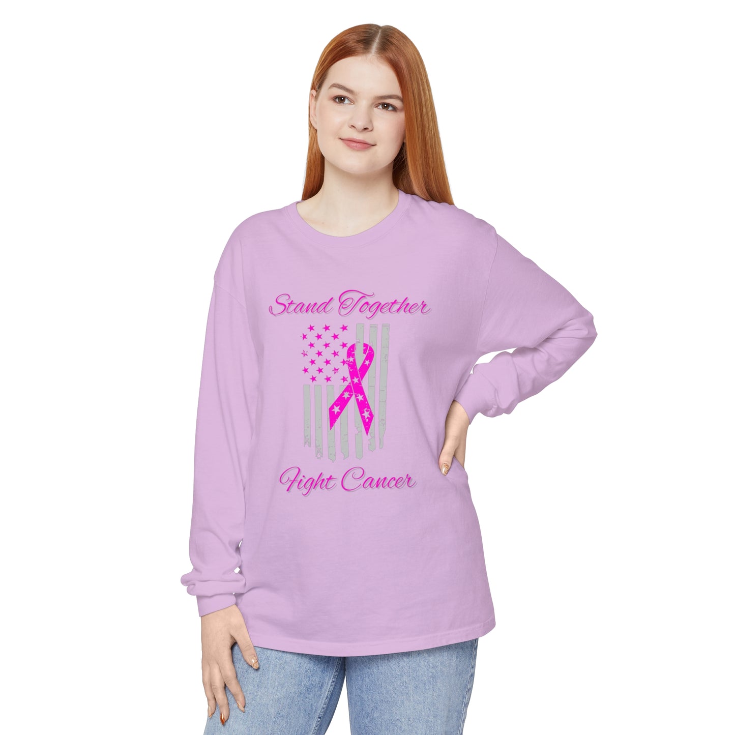 Stand Together Fight Breast Cancer Unisex Garment-dyed Long Sleeve T-Shirt