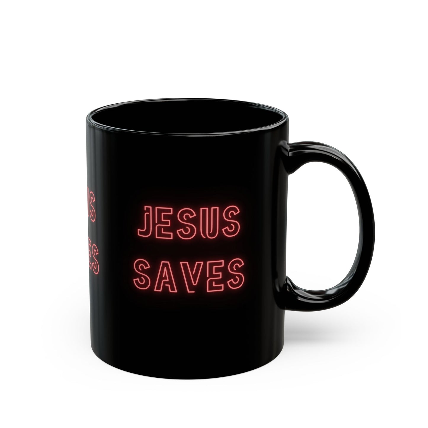 Jesus Saves Neon Signage Black Mug (11oz, 15oz)