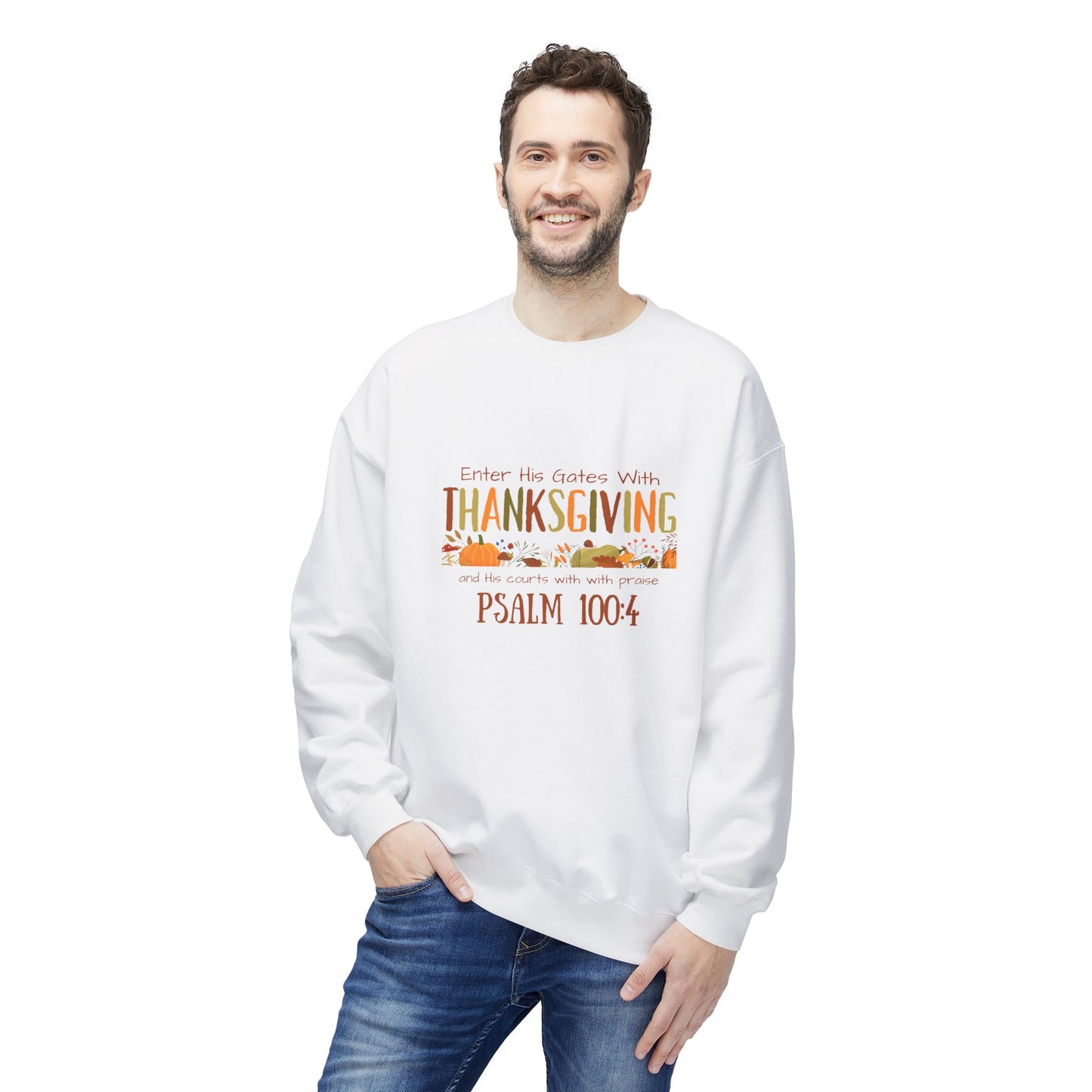 Thanksgiving Psalm 100:4 Unisex Midweight Softstyle Fleece Crewneck Sweatshirt